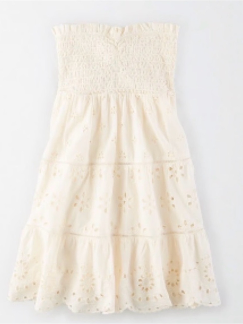 American Eagle Cream Smocked Top with Elastic Shirring